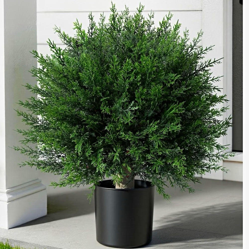 Artificial Potted Topiary cedar  Tree Green Plant Black Pot UV Resistant